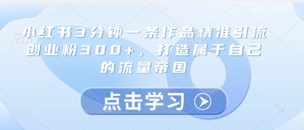 小红书3分钟一条作品精准引流创业粉300+，打造属于自己的流量帝国插图
