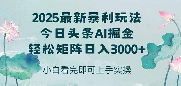 今日头条2025年最新暴利玩法，思路简单，复制粘贴，轻松实现矩阵日入3000+插图